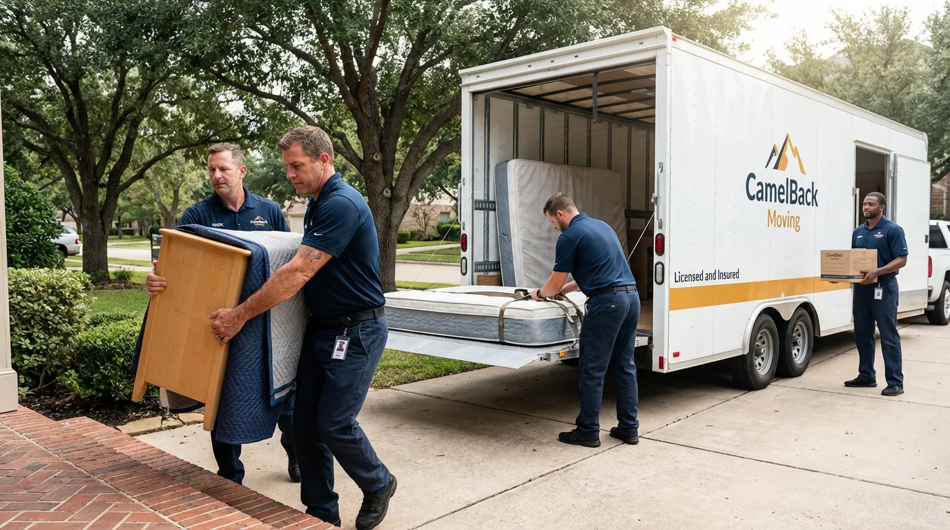 Crew loading residential truck for cross-state move from Chilton, WI